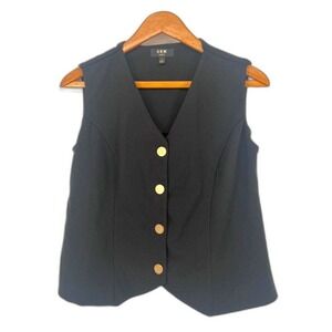 AUW Black with Gold Buttons Sleeveless Button Front Vest Vneck Dressy Size LG